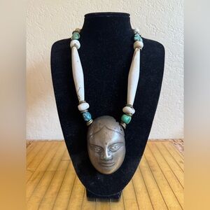 ☀️ beautiful tribal piece, turquoise bone, and brass with face neckline☀️